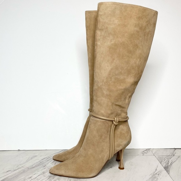 Vince Camuto Carlymas Tan Suede Pointy Toe Heeled Tall Boot 9M - Picture 1 of 15
